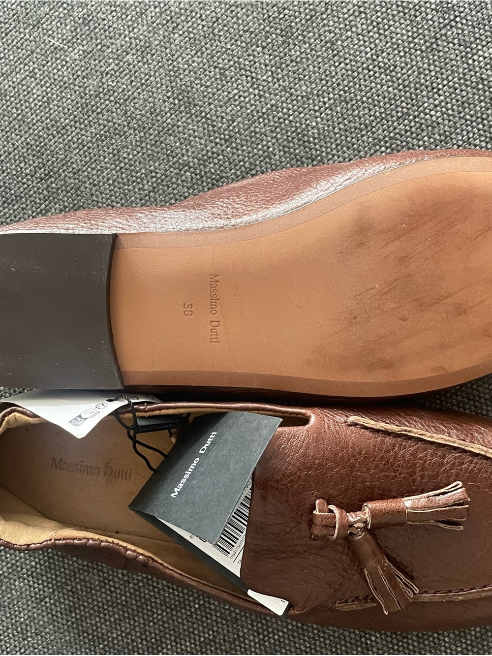 Massimo Dutti Brown Leather Tassel Slip-On Loafers - Picture 2 of 4